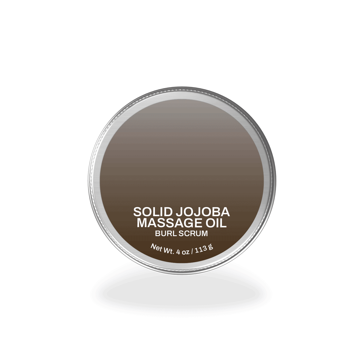 a round tin of massage oil on a white background